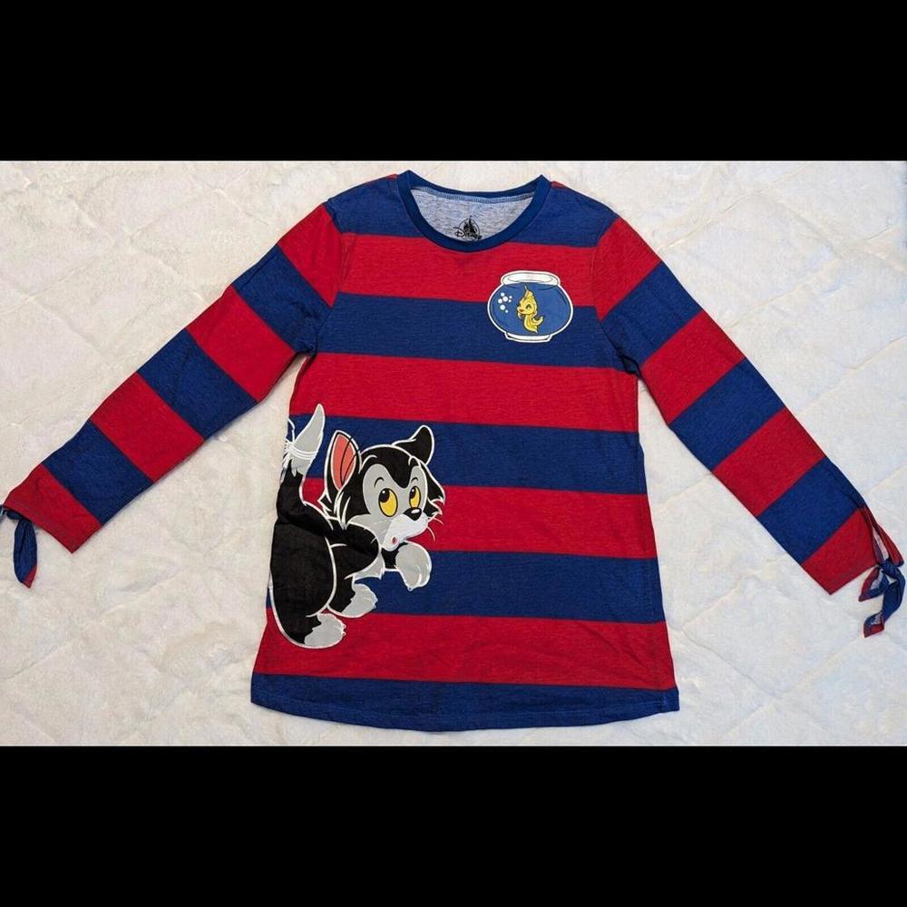 Disney Parks Pinocchio Figaro Cleo Graphic Top T-Shirt XS Blue Red Stripes